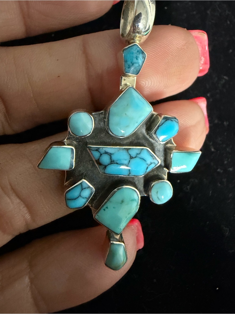 Native signed 925 Sterling silver turquoise pendant